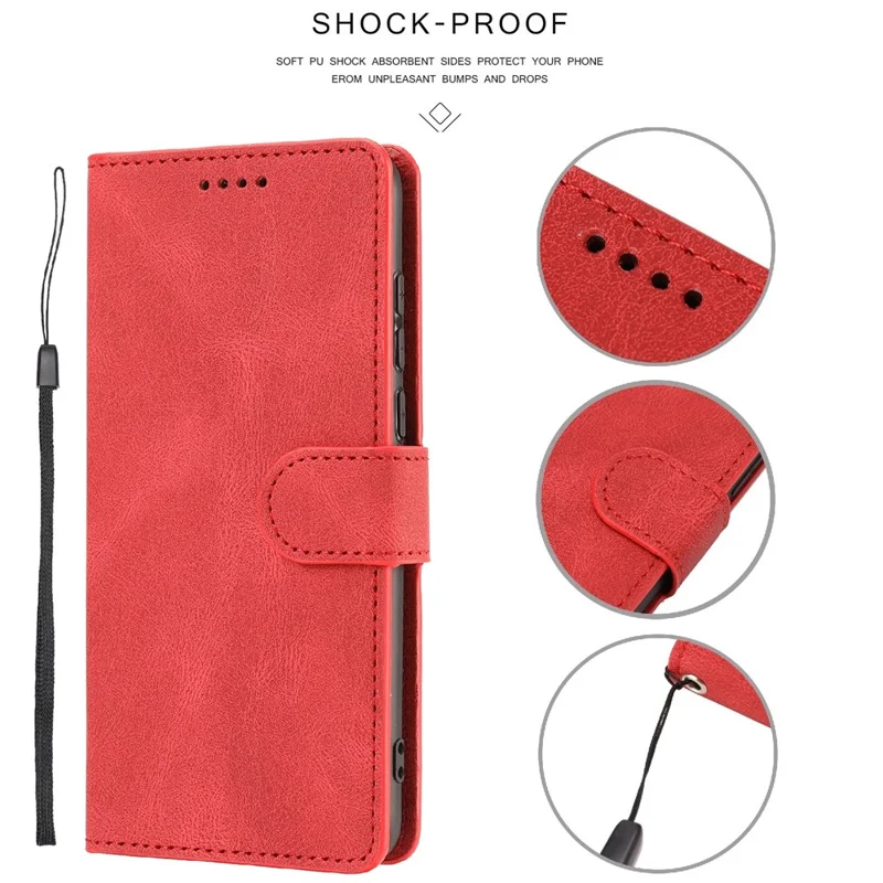 PU Leather Case for Oppo A57 4G / A77 4G / A57s 4G / A57e 4G / A77s 4G / OnePlus Nord N20 SE 4G , Wallet Stand Flip Phone Cover - Red