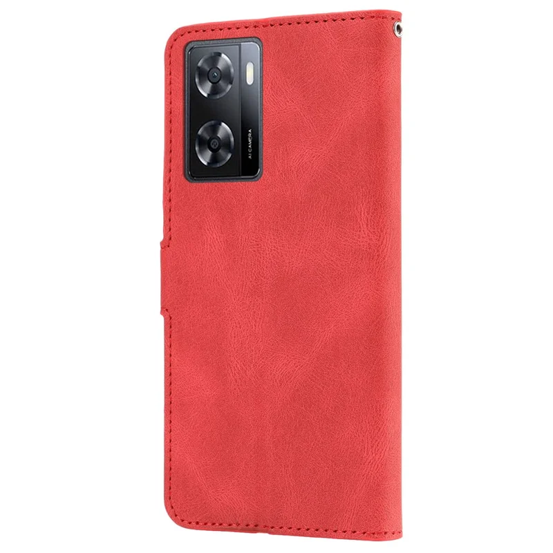 PU Leather Case for Oppo A57 4G / A77 4G / A57s 4G / A57e 4G / A77s 4G / OnePlus Nord N20 SE 4G , Wallet Stand Flip Phone Cover - Red
