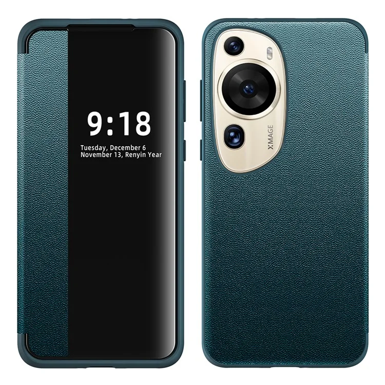 Coque de téléphone Huawei P60 Art View Window Design Flip Cover Anti-chute en cuir PU TPU Acrylique - Bleu