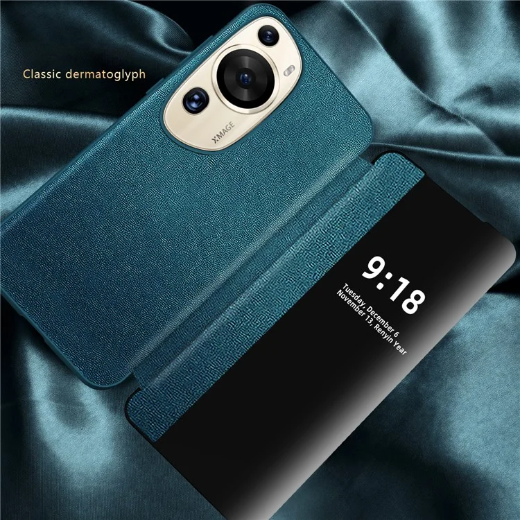 Coque de téléphone Huawei P60 Art View Window Design Flip Cover Anti-chute en cuir PU TPU Acrylique - Bleu