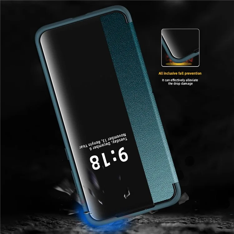 Coque de téléphone Huawei P60 Art View Window Design Flip Cover Anti-chute en cuir PU TPU Acrylique - Bleu