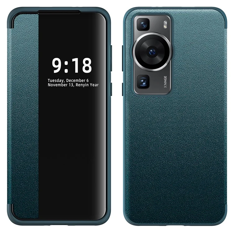 Para Huawei P60 Funda Anti-Caída Vista de Ventana Cuero PU Flip Cover Funda de Teléfono TPU Acrílico - Azul