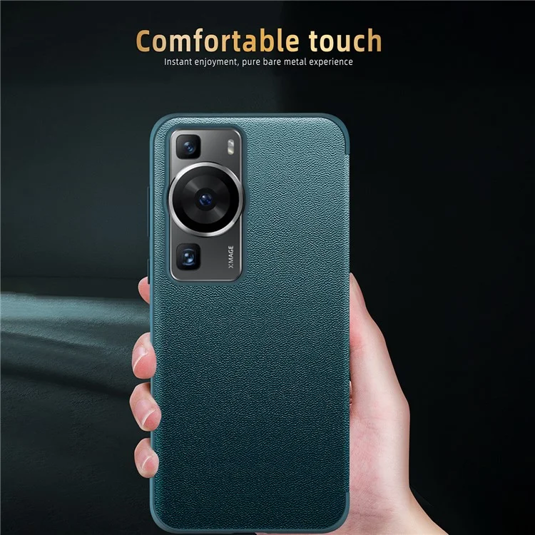 Para Huawei P60 Funda Anti-Caída Vista de Ventana Cuero PU Flip Cover Funda de Teléfono TPU Acrílico - Azul