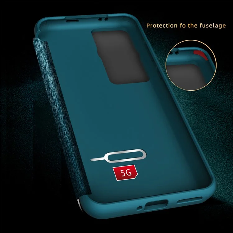 Para Huawei P60 Funda Anti-Caída Vista de Ventana Cuero PU Flip Cover Funda de Teléfono TPU Acrílico - Azul