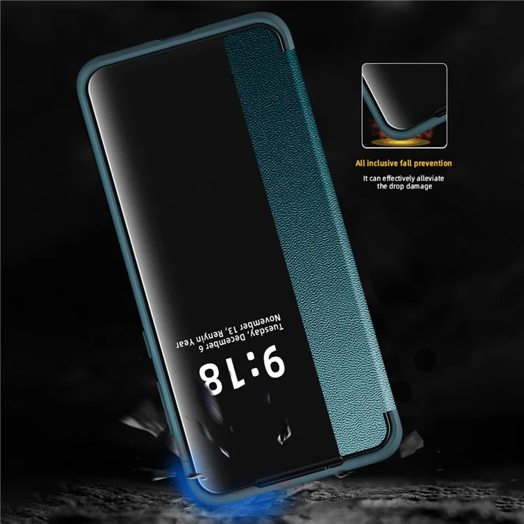 Para Huawei P60 Funda Anti-Caída Vista de Ventana Cuero PU Flip Cover Funda de Teléfono TPU Acrílico - Azul