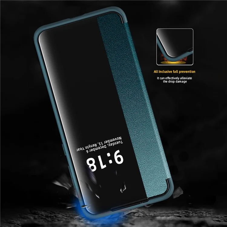 Anti-Fall Phone Case for Huawei P60 Pro View Window Flip Cover PU Leather TPU Acrylic Phone Protector - Blue