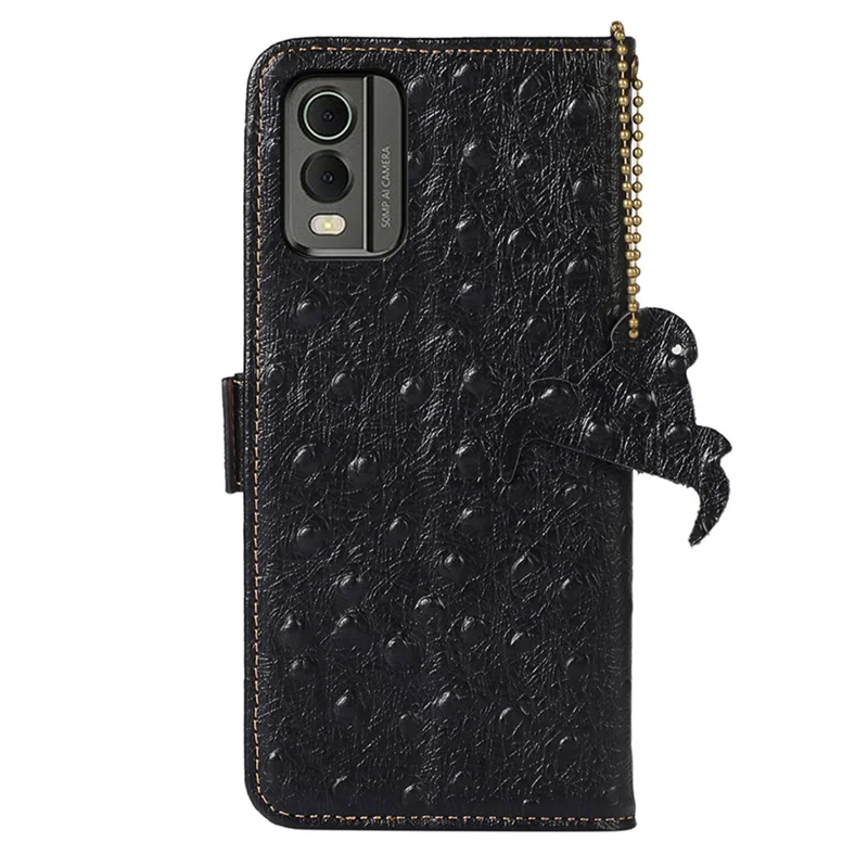 Phone Wallet Case for Nokia C32 , RFID Blocking Genuine Cow Leather Stand Phone Cover - Black