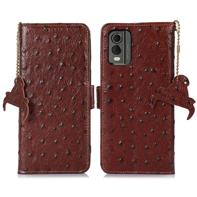 Custodia Portafoglio per Nokia C32, Custodia Protettiva in Vera Pelle con Tecnologia RFID Blocking e Supporto - Colore Caffè