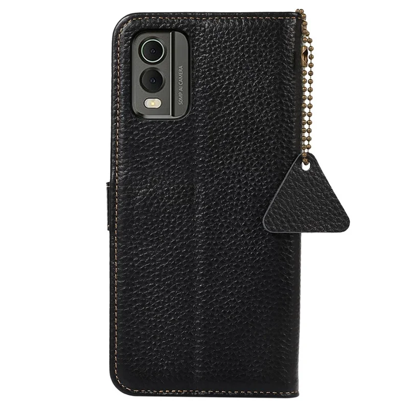Para Nokia C32 RFID Blocking Phone Wallet Case Genuine Cow Leather Stand Cover - Preto