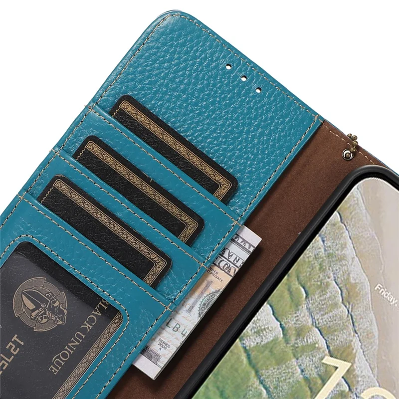 For Nokia C32 RFID Blocking Phone Wallet Case Genuine Cow Leather Stand Cover - Blue