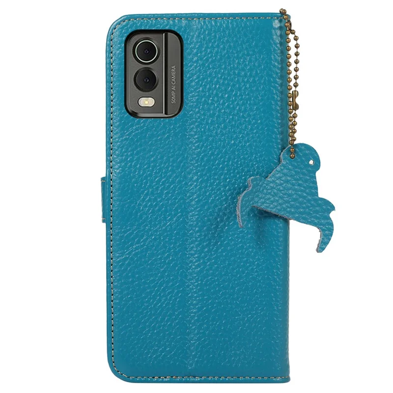 For Nokia C32 RFID Blocking Phone Wallet Case Genuine Cow Leather Stand Cover - Blue