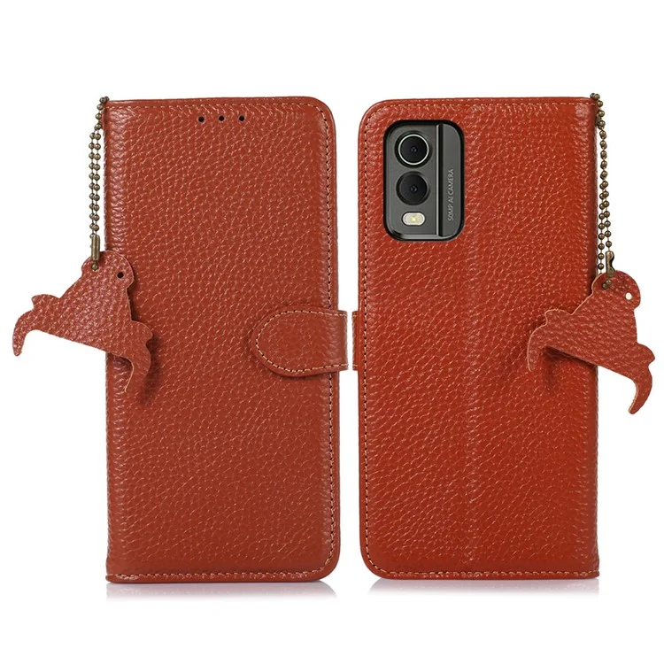 Para Nokia C32 RFID Blocking Phone Wallet Case Genuine Cow Leather Stand Cover - Marrom
