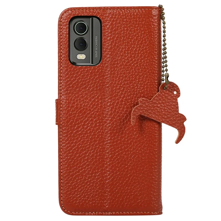 Para Nokia C32 RFID Blocking Phone Wallet Case Genuine Cow Leather Stand Cover - Marrom