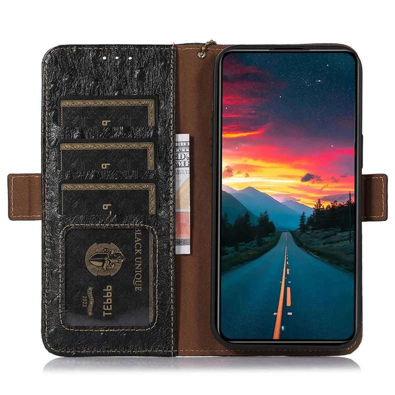 غطاء هاتف بحظر RFID لهاتف Xiaomi Redmi Note 12 Turbo / Poco F5 5G، غطاء جلد بقر أصلي مع حامل ومحفظة - أسود