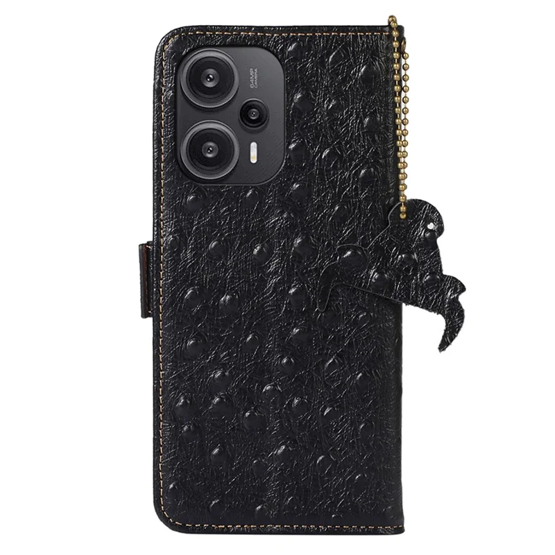 غطاء هاتف بحظر RFID لهاتف Xiaomi Redmi Note 12 Turbo / Poco F5 5G، غطاء جلد بقر أصلي مع حامل ومحفظة - أسود