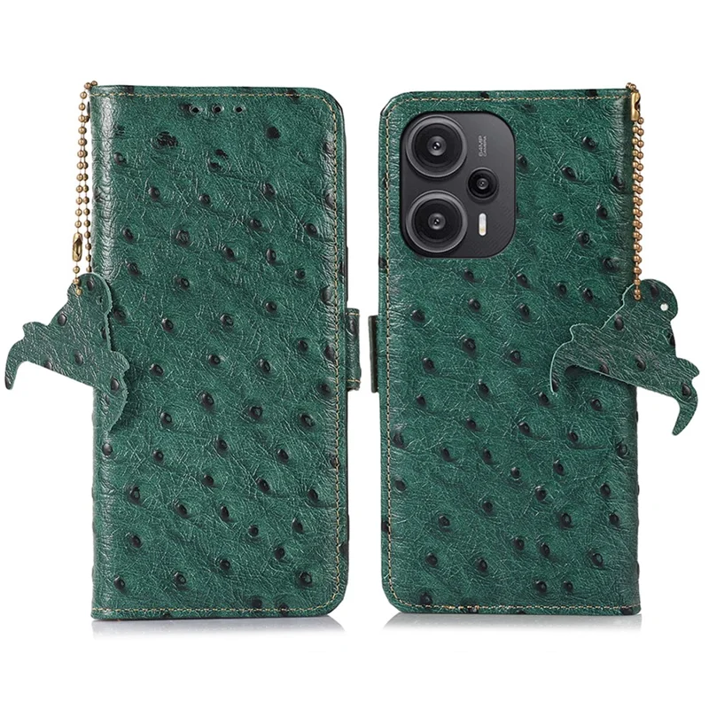 RFID Blocking Phone Case for Xiaomi Redmi Note 12 Turbo / Poco F5 5G , Wallet Stand Genuine Cow Leather Cover - Green