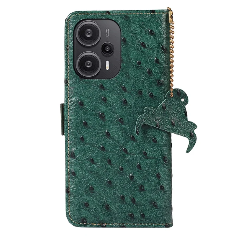 RFID Blocking Phone Case for Xiaomi Redmi Note 12 Turbo / Poco F5 5G , Wallet Stand Genuine Cow Leather Cover - Green