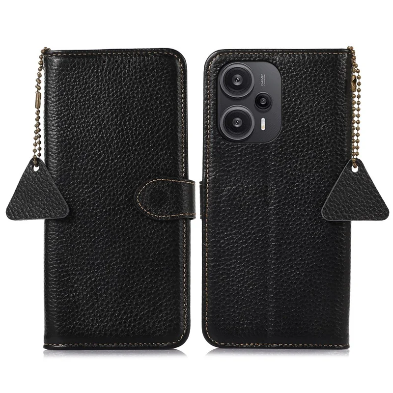 لـ Xiaomi Redmi Note 12 Turbo / Poco F5 5G غطاء هاتف بمحفظة بحاجز لتقنية RFID وحامل وجلد بقشري طبيعي من جلد البقر - أسود