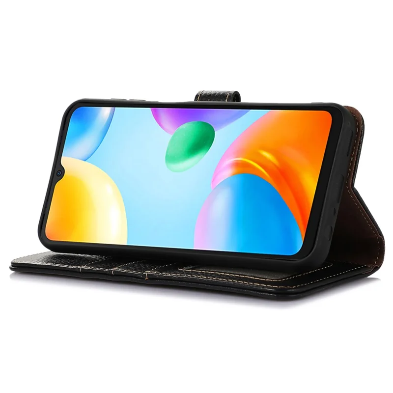 لـ Xiaomi Redmi Note 12 Turbo / Poco F5 5G غطاء هاتف بمحفظة بحاجز لتقنية RFID وحامل وجلد بقشري طبيعي من جلد البقر - أسود