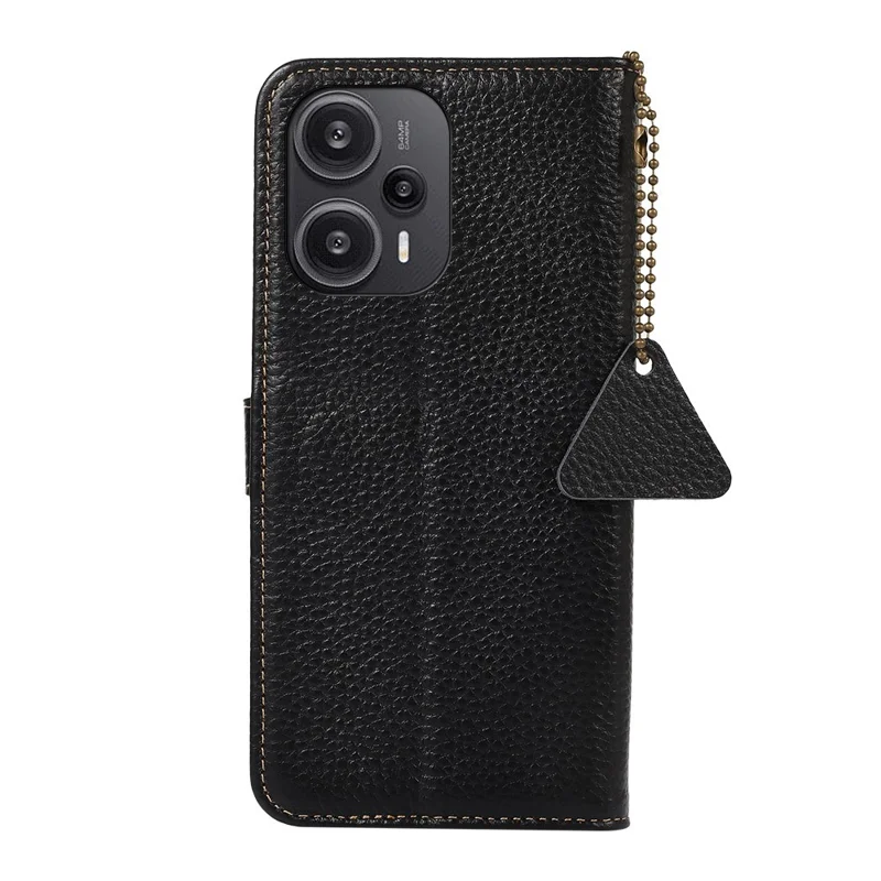 لـ Xiaomi Redmi Note 12 Turbo / Poco F5 5G غطاء هاتف بمحفظة بحاجز لتقنية RFID وحامل وجلد بقشري طبيعي من جلد البقر - أسود