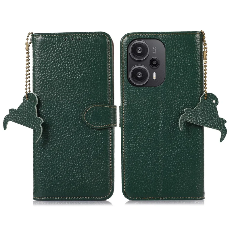 Pour Xiaomi Redmi Note 12 Turbo / Poco F5 5G RFID Blocking Stand Wallet Phone Case Genuine Cow Leather Phone Cover - Green