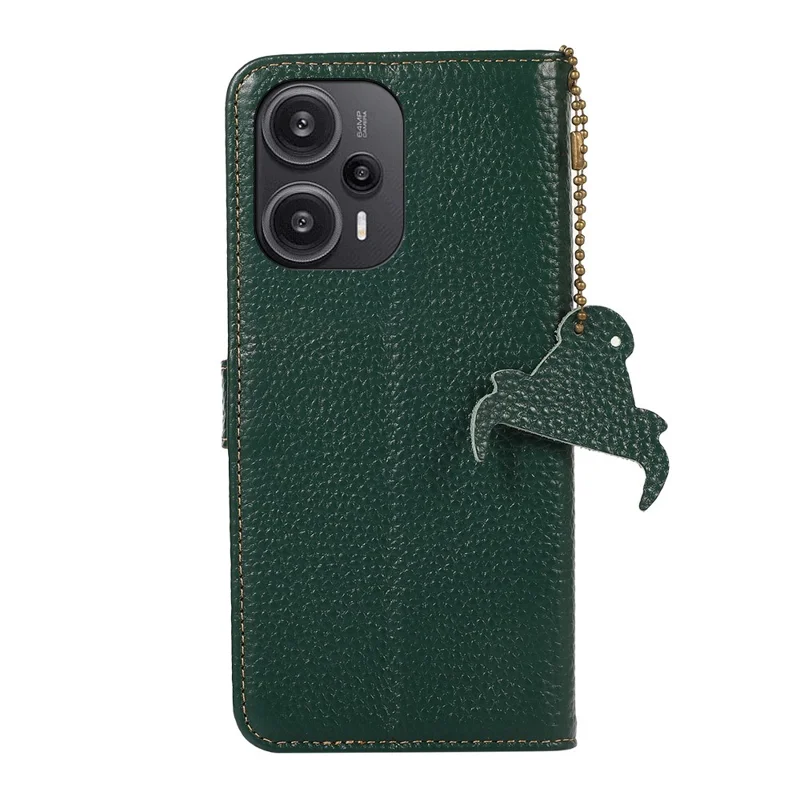 Pour Xiaomi Redmi Note 12 Turbo / Poco F5 5G RFID Blocking Stand Wallet Phone Case Genuine Cow Leather Phone Cover - Green