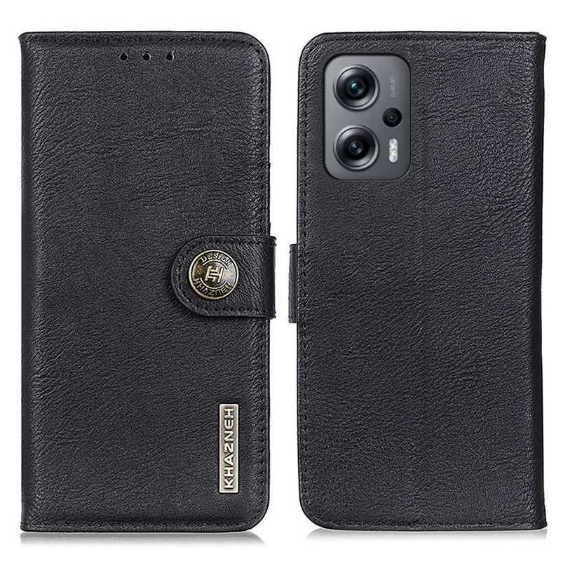 KHAZNEH لجهاز Xiaomi Redmi Note 12 Turbo / Poco F5 5G غطاء جلد بحامل ومحفظة بملمس جلد البقر - أسود