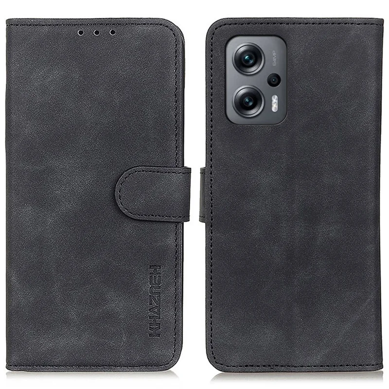 KHAZNEH For Xiaomi Redmi Note 12 Turbo / Poco F5 5G PU Leather Phone Cover Retro Texture Wallet Stand Case - Black