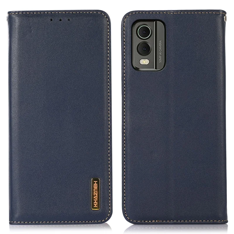 KHAZNEH For Nokia C32 RFID Blocking Case Genuine Cowhide Leather Stand Wallet Phone Cover - Blue