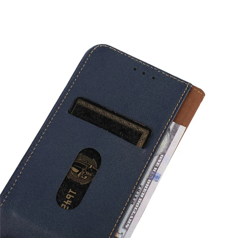 KHAZNEH For Nokia C32 RFID Blocking Case Genuine Cowhide Leather Stand Wallet Phone Cover - Blue