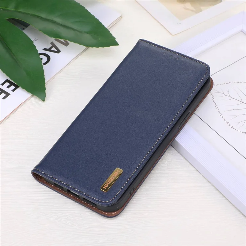 KHAZNEH For Nokia C32 RFID Blocking Case Genuine Cowhide Leather Stand Wallet Phone Cover - Blue