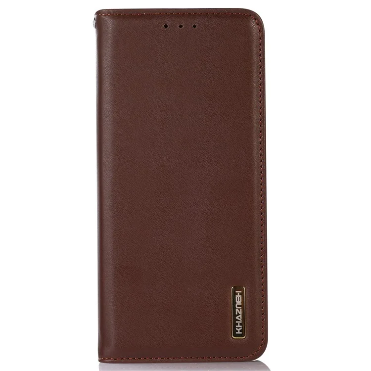 KHAZNEH Para Nokia C32 Funda de Billetera con Bloqueo RFID de Cuero de Vaca Genuino - Marrón