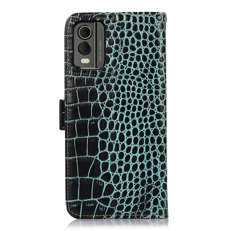 Per Nokia C32 RFID Blocking Genuine Cowhide Leather Phone Case Stand Phone Wallet Cover - Verde