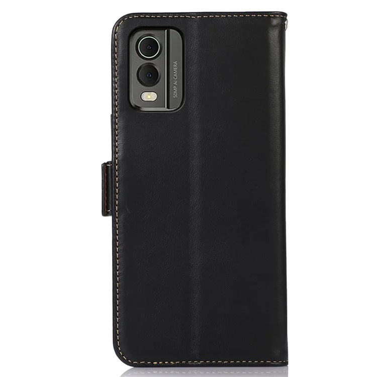 Para Nokia C32 RFID Blocking Stand Phone Case Genuine Cowhide Leather Wallet Cover - Negro