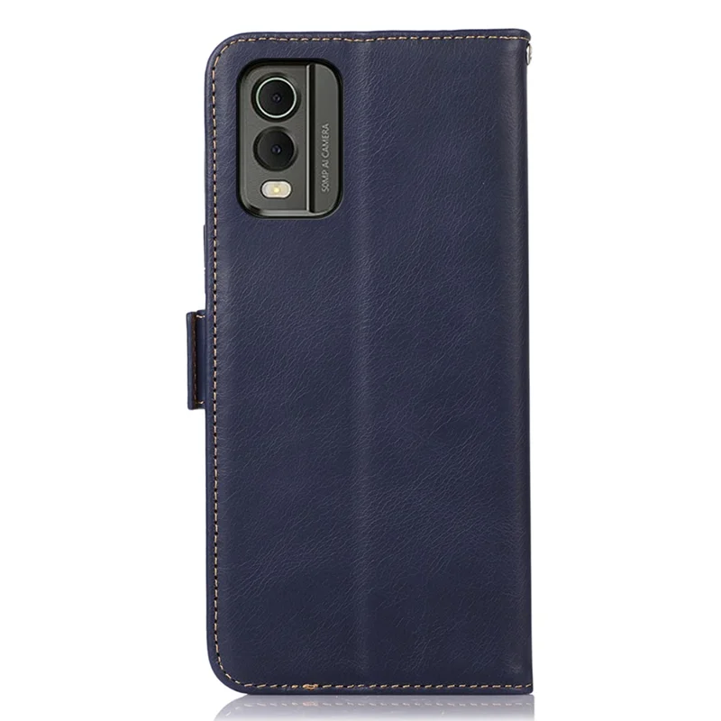 For Nokia C32 RFID Blocking Stand Phone Case Genuine Cowhide Leather Wallet Cover - Blue