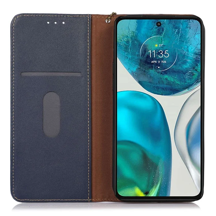 KHAZNEH Pour Motorola ThinkPhone 5G Étui Téléphone Blocage RFID Véritable Cuir de Vache Support Portefeuille Étui - Bleu