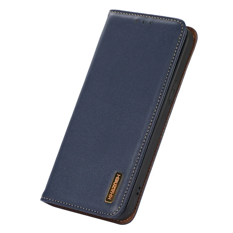 KHAZNEH Pour Motorola ThinkPhone 5G Étui Téléphone Blocage RFID Véritable Cuir de Vache Support Portefeuille Étui - Bleu