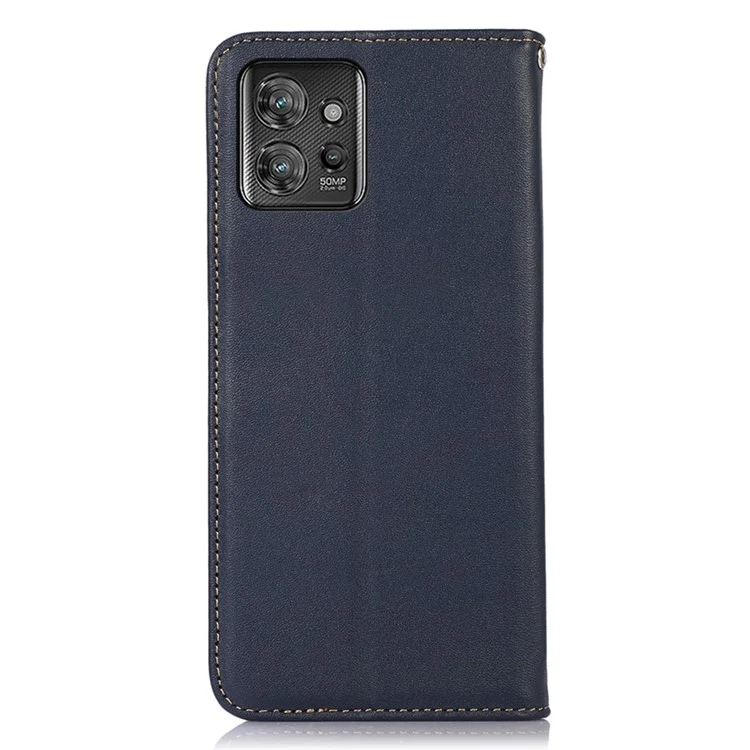 KHAZNEH Pour Motorola ThinkPhone 5G Étui Téléphone Blocage RFID Véritable Cuir de Vache Support Portefeuille Étui - Bleu