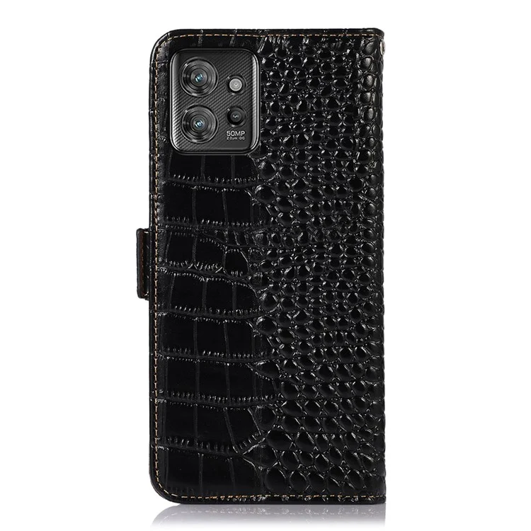 Pour Motorola ThinkPhone 5G Coque de téléphone avec support Portefeuille Blocage RFID Véritable Cuir de Vache - Noir