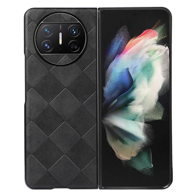 Per Huawei Mate X3 5G Custodia per telefono con trama a griglia Rivestimento in pelle PC Custodia per telefono cellulare - Nero