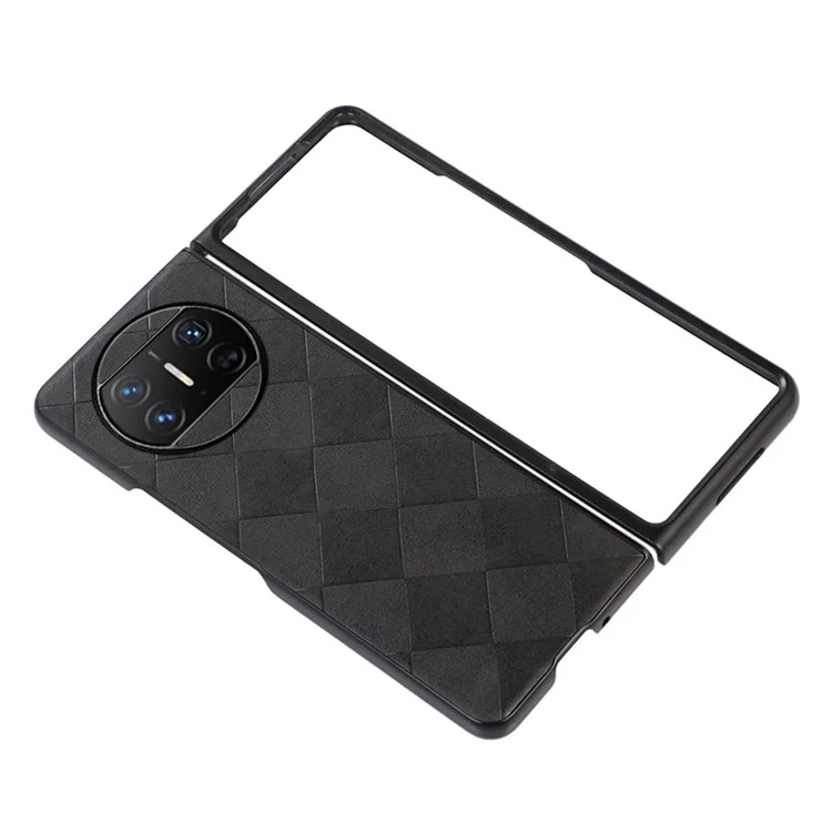 Per Huawei Mate X3 5G Custodia per telefono con trama a griglia Rivestimento in pelle PC Custodia per telefono cellulare - Nero