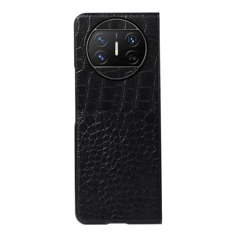 For Huawei Mate X3 5G Folding Phone Case Crocodile Texture Genuine Cowhide Leather Coated PC Cover - Black
