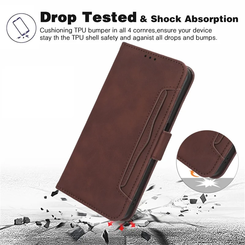 For Vodafone Smart T23 Wallet Phone Case Multiple Card Slots Phone Shell Leather Flip Cover with Stand - Brown