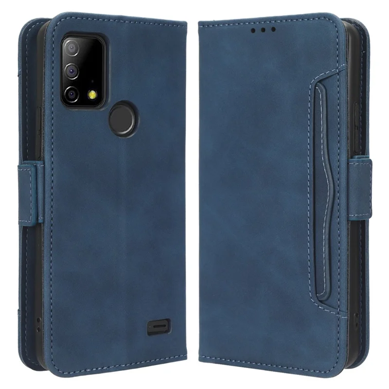 For Vodafone Smart T23 Wallet Phone Case Multiple Card Slots Phone Shell Leather Flip Cover with Stand - Blue