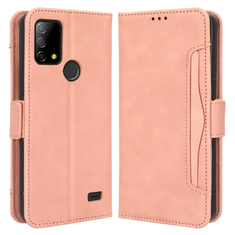 For Vodafone Smart T23 Wallet Phone Case Multiple Card Slots Phone Shell Leather Flip Cover with Stand - Pink