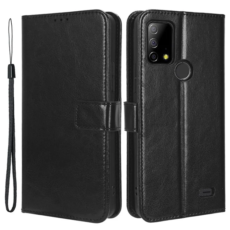 Pour Vodafone Smart T23 Crazy Horse Texture Wallet Case PU Leather Stand Folio Flip Phone Cover - Noir