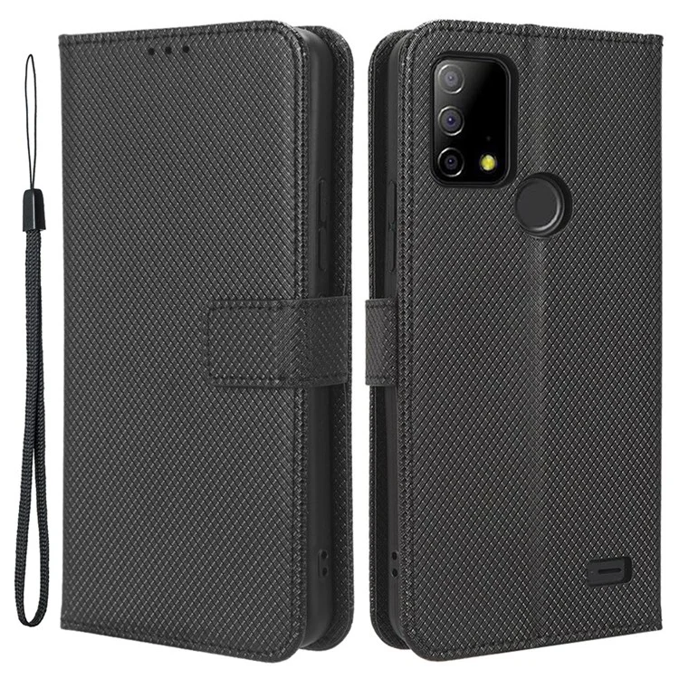 Protective Case for Vodafone Smart T23 PU Leather Flip Cover Diamond Texture Anti-Scratch Wallet Phone Case - Black