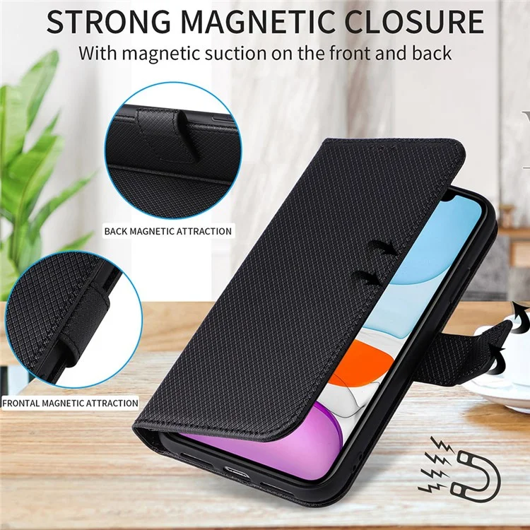 Protective Case for Vodafone Smart T23 PU Leather Flip Cover Diamond Texture Anti-Scratch Wallet Phone Case - Black