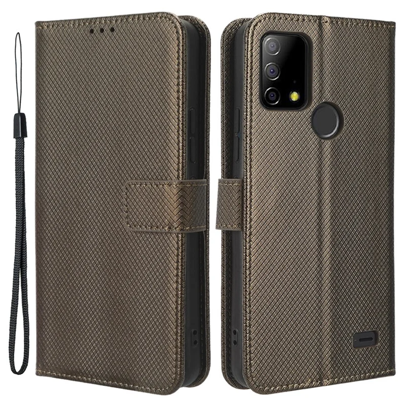 Funda Protectora para Vodafone Smart T23 Funda Plegable de Cuero PU con Textura de Diamante Anticortes Billetera Funda para Teléfono - Marrón