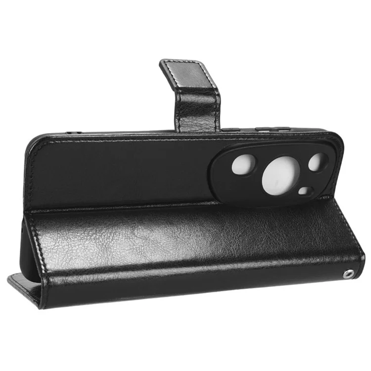 Para Huawei P60 Art Capa de Telefone à Prova de Choque e Carteira - Textura de Couro de Cavalo Louco, PU - Preto